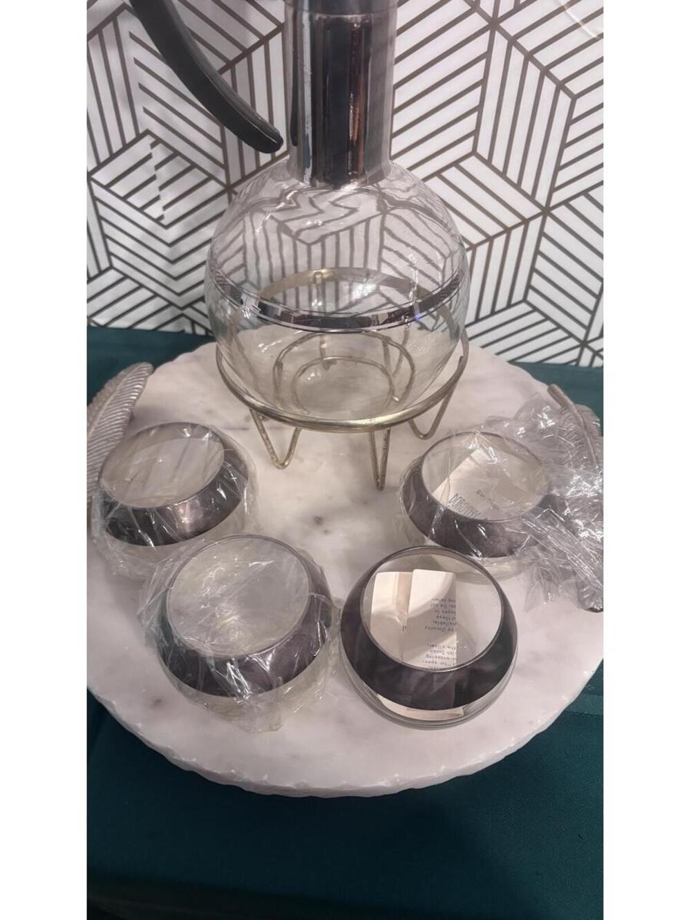 Vintage Dorothy C.Thorpe Sterling SilverOverlay Crystal Decanter & 4 Goblets Set - Picture 2 of 9